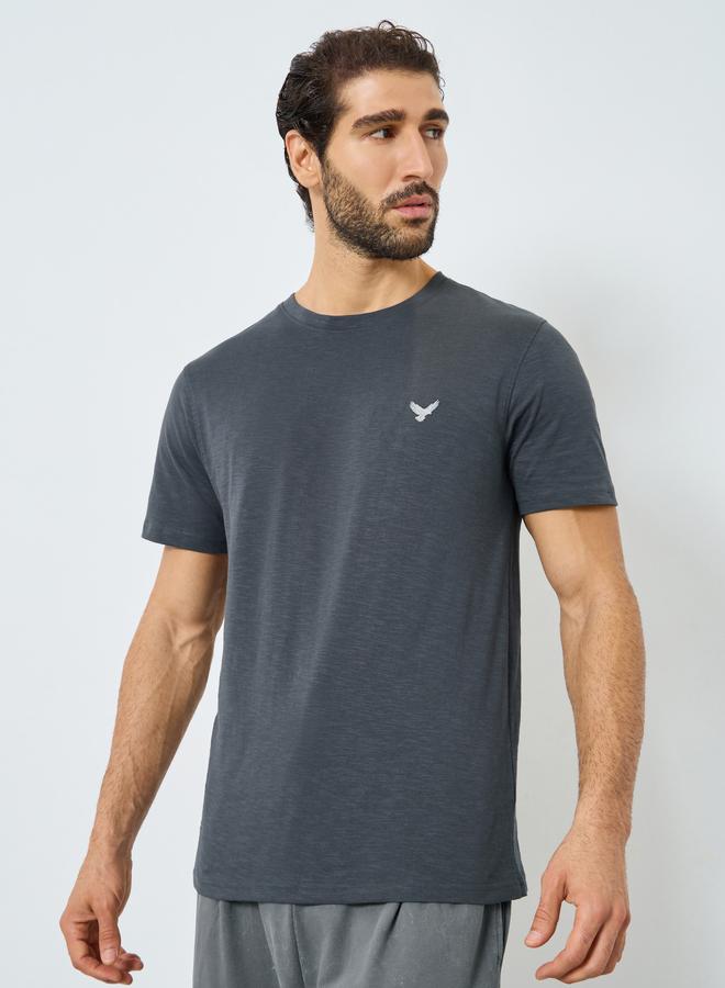 Styli Men Grey Embroidered Eagle Cotton T-Shirt - Image 1